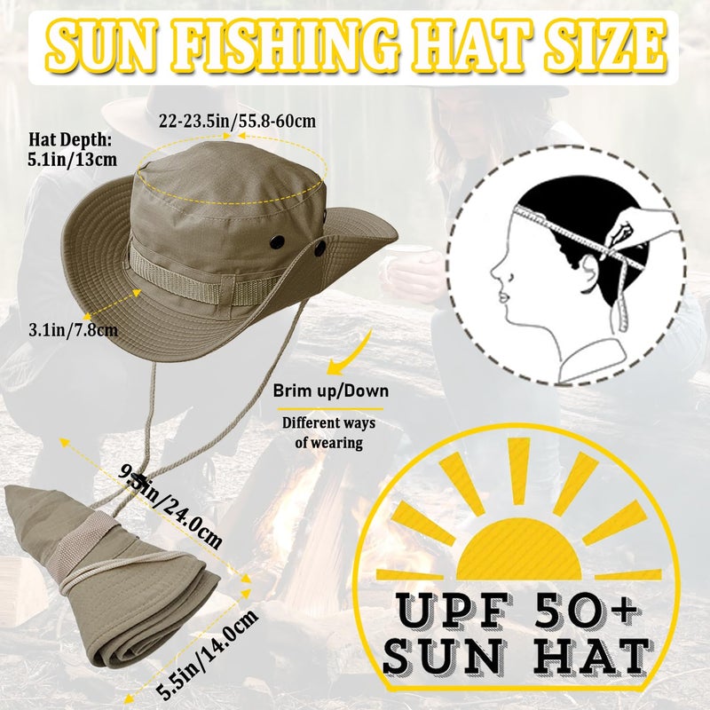 Taeku Sun Hat, Unisex Wide Brim Bucket Hat Sun Protection Cap Breathable Boonie Hat for Fishing Hiking Gardening Safari (Khaki) - Image 2